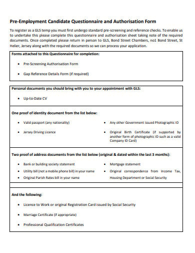 15+ Pre-Employment Questionnaire Templates in PDF | MS Word