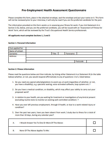 17 Pre Employment Questionnaire Templates In Pdf Ms Word Free Premium Templates