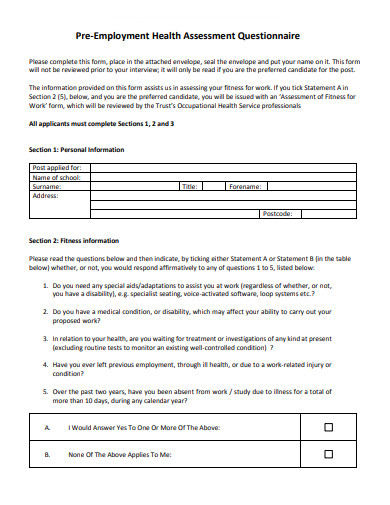 15+ Pre-Employment Questionnaire Templates in PDF | MS Word | Free ...