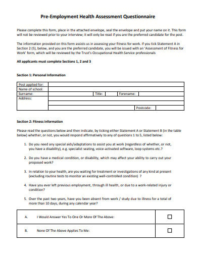 pre employment health assessment questionnaire1