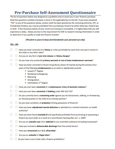 pre purchase self assessment questionnaire template