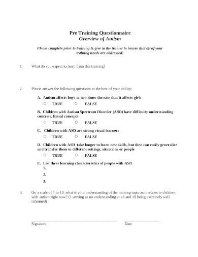 pre training questionnaire in pdf