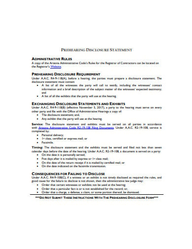 preheating disclosure statement template