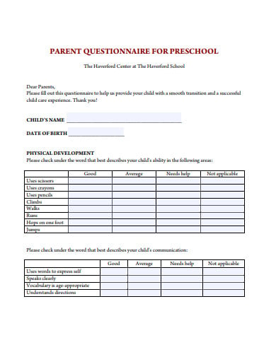 preschool-parent-questionnaire-template