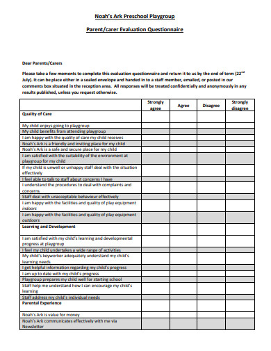 15+ Preschool Questionnaire Templates - PDF, DOC