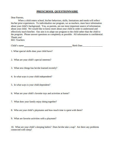preschool-questionnaire-template