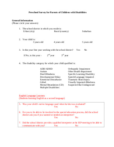 preschool survey for parents