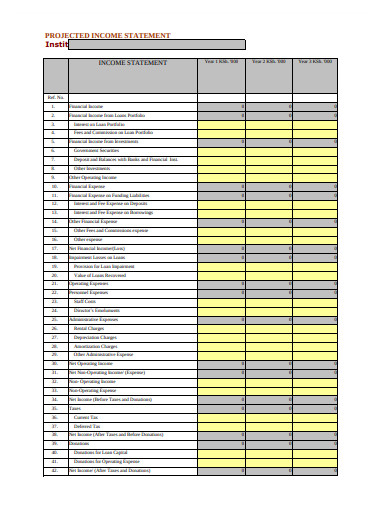 prescribed projected income statement template