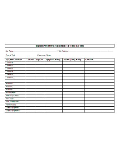 preventive maintenance feedback form