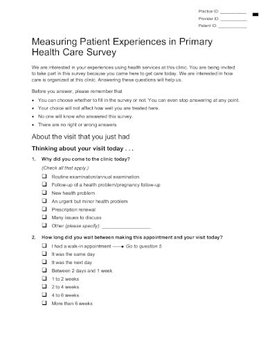 primary healthcare survey template