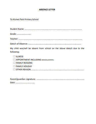 13+ School Absence Letter Templates in PDF | DOC