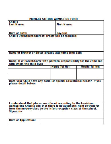 primary-school-admission-form-template