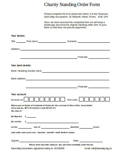 prinatble charity standing order form