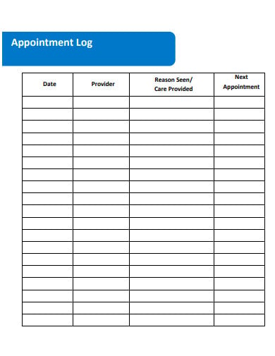 printable appointment log template