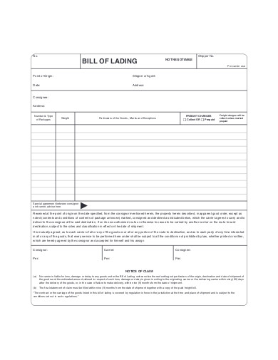 printable bill of lading example
