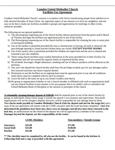 printable church facility use agreement policy template