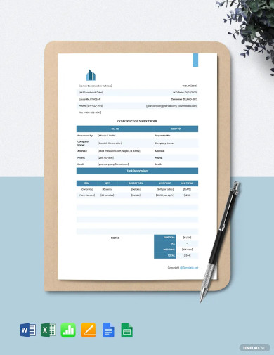 printable construction work order template