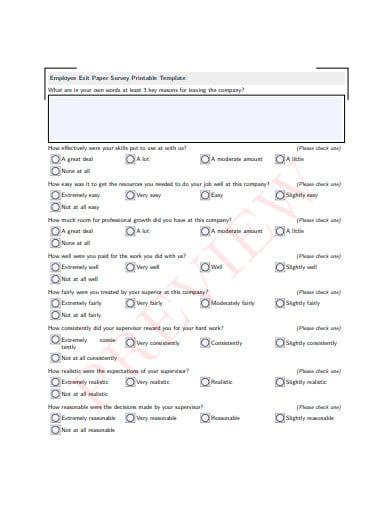 printable employee exit survey template