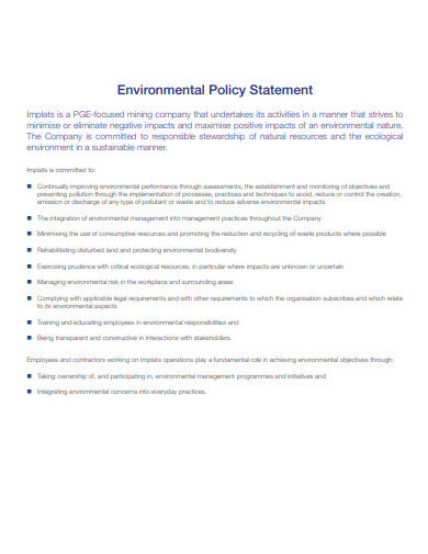 printable environmental policy statement