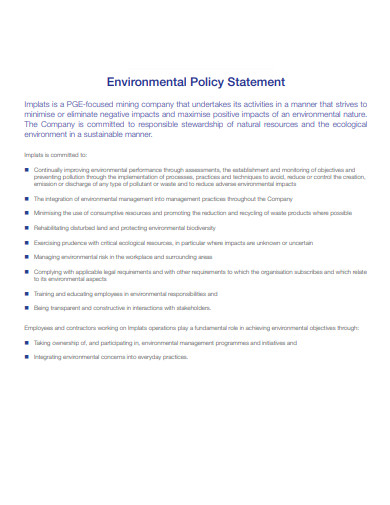 20+ Environmental Policy Statement Templates in PDF | DOC