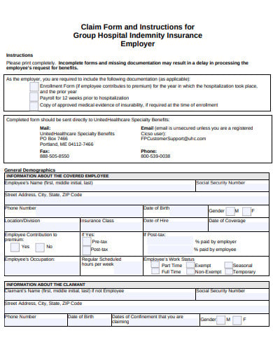 printable hospital indemnity claim form