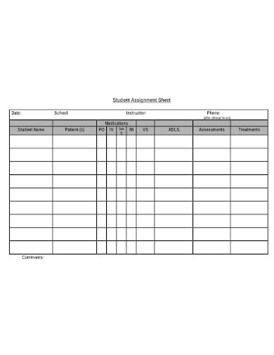daily assignment sheet for nurses