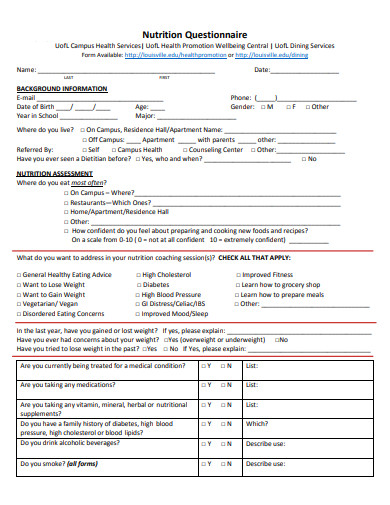21  Nutrition Questionnaire Templates in PDF DOC