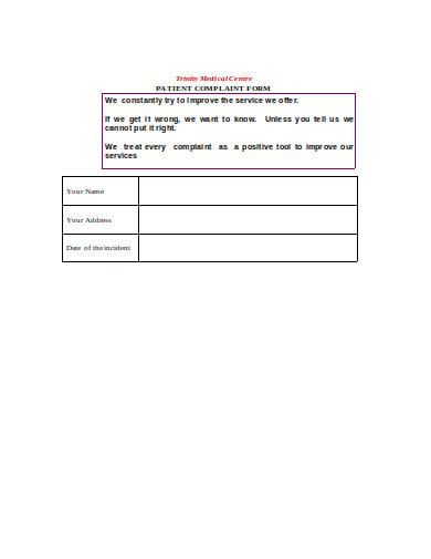 printable patient complaint form template