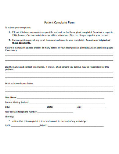 printable patient complaint form in pdf