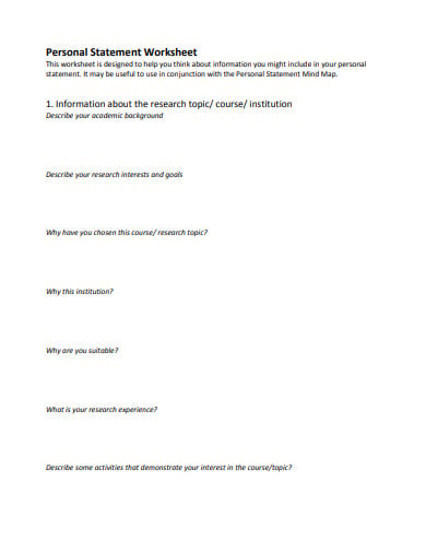 printable personal statement worksheet template