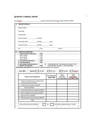 printable quarterly financial report template