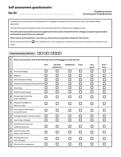 15+ Self Assessment Questionnaire Templates in PDF | DOC