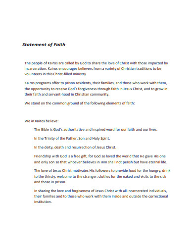 printable statement of faith