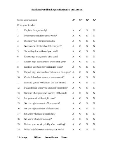 12 Student Feedback Questionnaire Templates In Pdf Doc Free Premium Templates