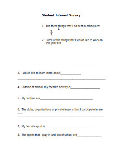 printable student interest survey template