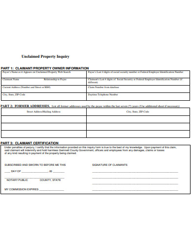 printable unclaimed property inquiry form template