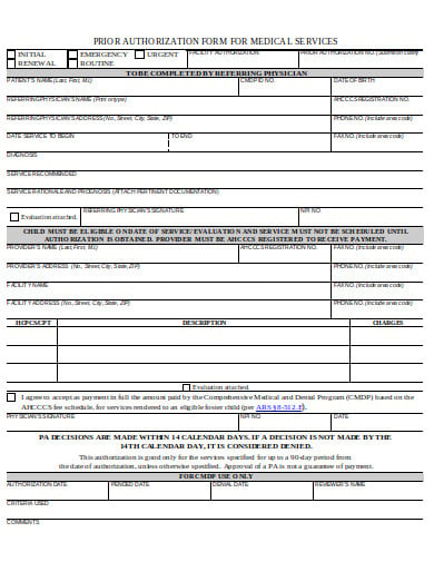 prior authorization form for medical services template