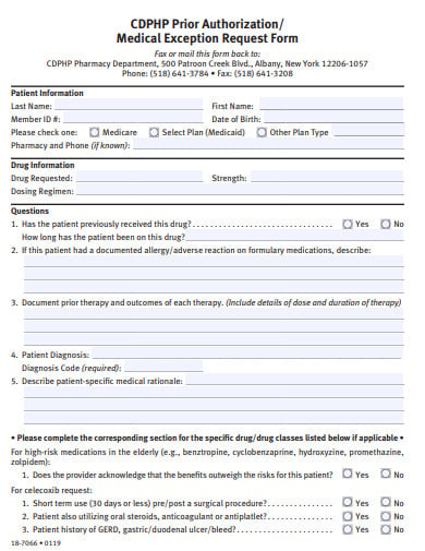 prior authorization medical exception request form template
