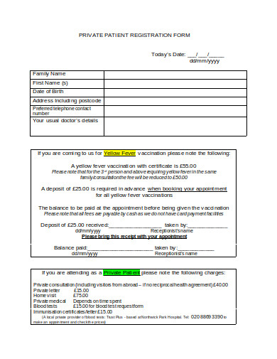 private patient registration form template