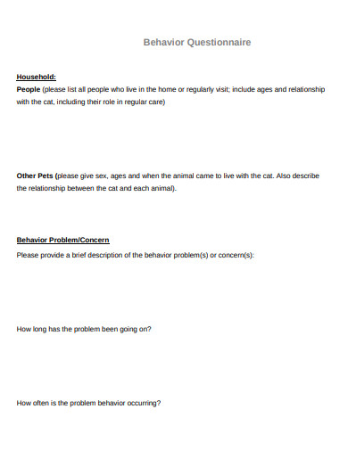 problem behaviour questionnaire template in pdf