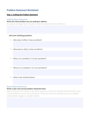 problem statemen t worksheet