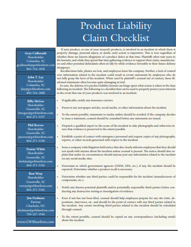 product liability checklist template