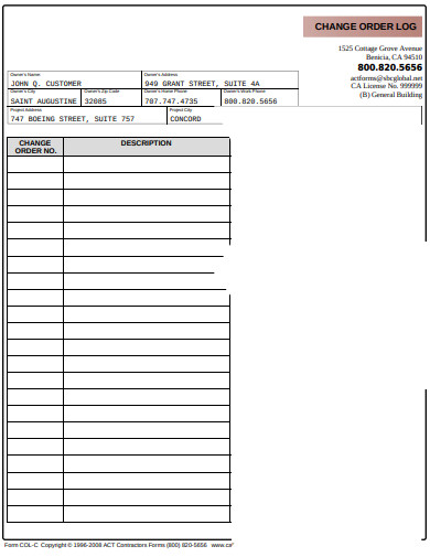 FREE 21+ Change Order Log Templates Google Docs | MS Word | Pages | PDF ...