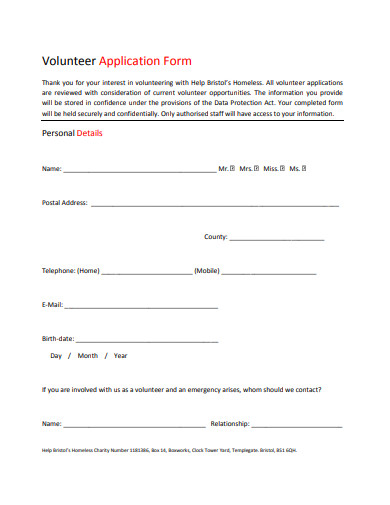 professional charity shop volunteer application form