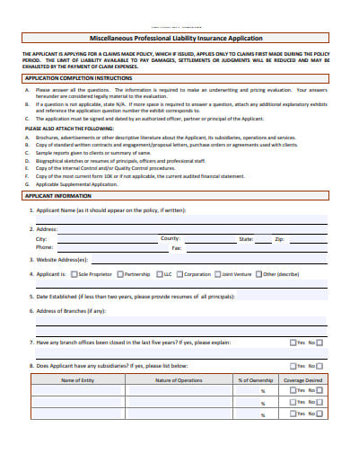 11+ Liability Insurance Application Templates in PDF | DOC | Free ...
