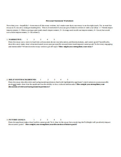 professional personal statement worksheet template