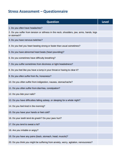 8+ Stress Assessment Questionnaire Templates in PDF | Free & Premium