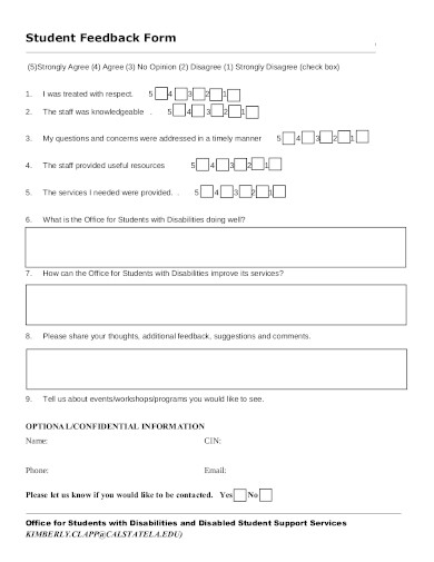 professional student feedback form in pdf