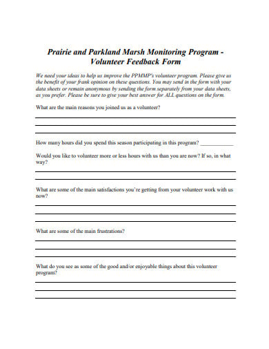 program volunteer feedback form