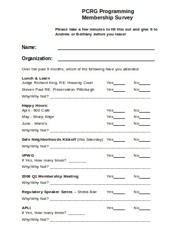 5  Membership Survey Templates PDF DOC